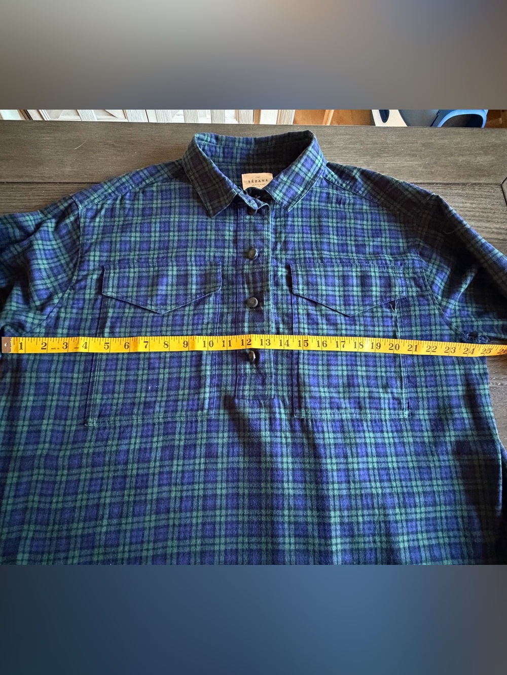 Sezane Navy and Green Plaid Flannel Dress 44 - Picture 4 of 6